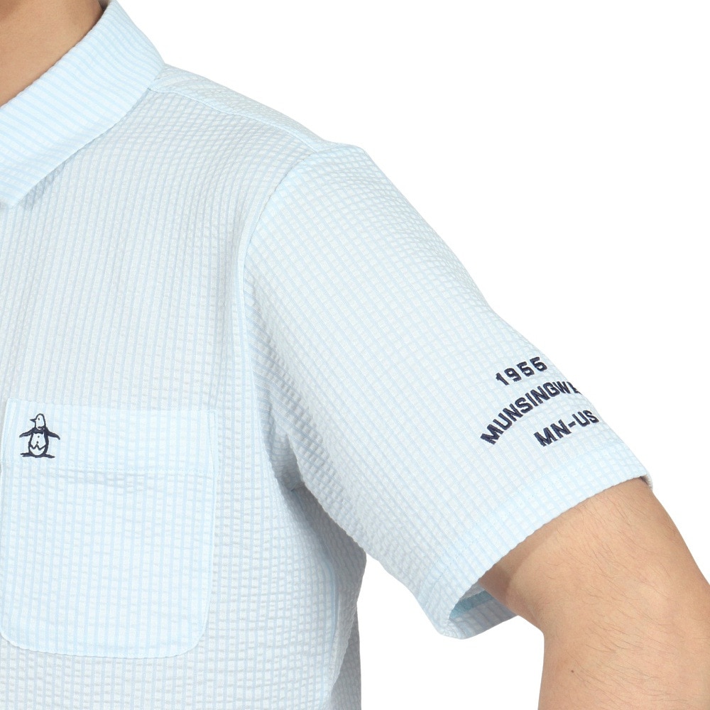 マンシングウエア（MUNSING WEAR）（メンズ）ゴルフウェア ストライプ サッカー半袖ポロシャツ MG5SHS83M SA00