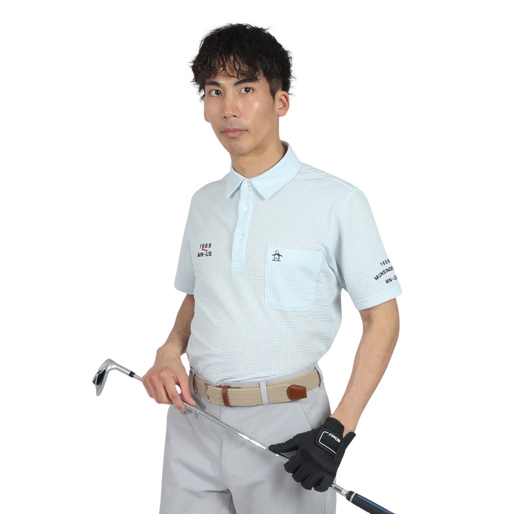 マンシングウエア（MUNSING WEAR）（メンズ）ゴルフウェア ストライプ サッカー半袖ポロシャツ MG5SHS83M SA00