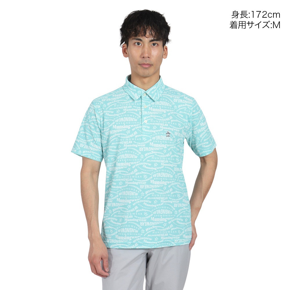 マンシングウエア（MUNSING WEAR）（メンズ）ゴルフウェア 吸汗速乾 遮熱 サンスクリーン マルチロゴ総柄プリント 半袖ポロシャツ MG5SHS84M EM00