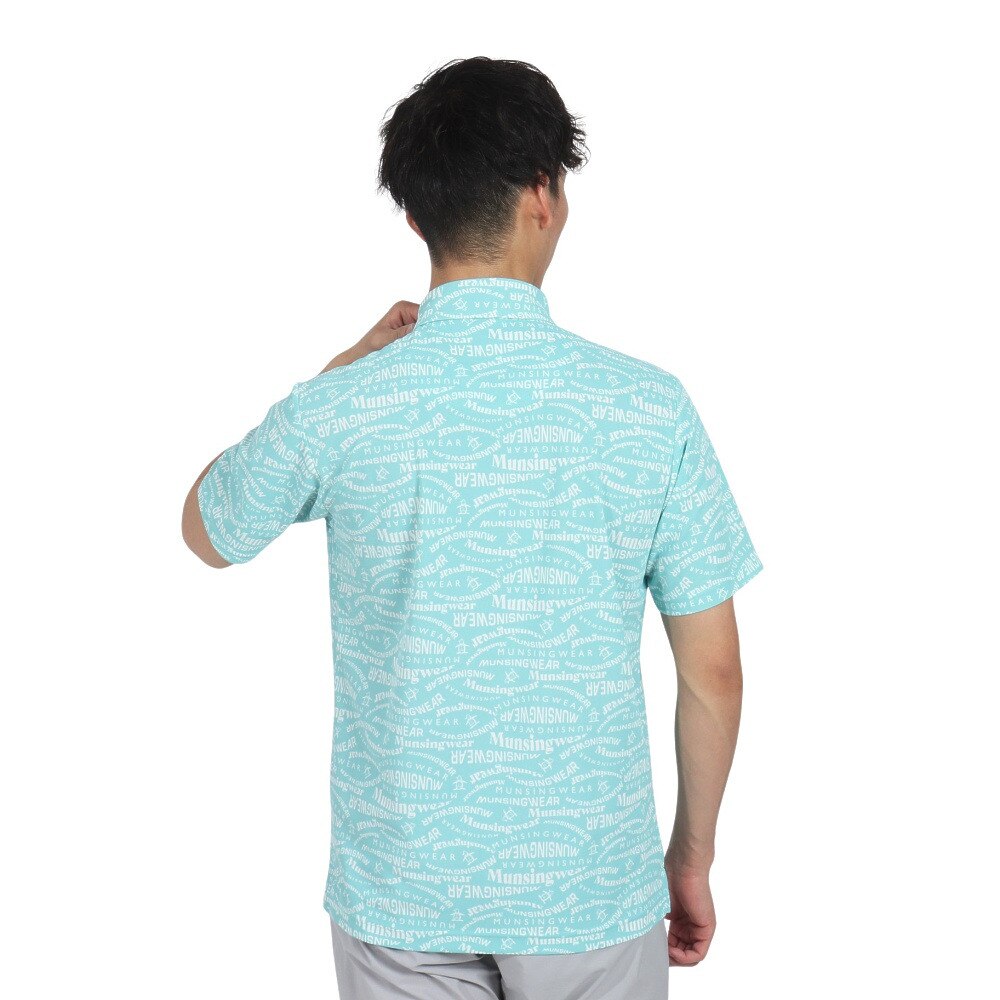 マンシングウエア（MUNSING WEAR）（メンズ）ゴルフウェア 吸汗速乾 遮熱 サンスクリーン マルチロゴ総柄プリント 半袖ポロシャツ MG5SHS84M EM00