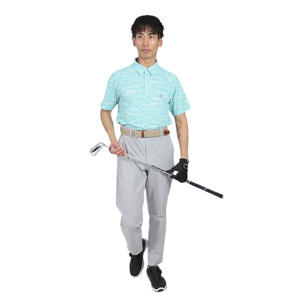 マンシングウエア（MUNSING WEAR）（メンズ）ゴルフウェア 吸汗速乾 遮熱 サンスクリーン マルチロゴ総柄プリント 半袖ポロシャツ MG5SHS84M EM00