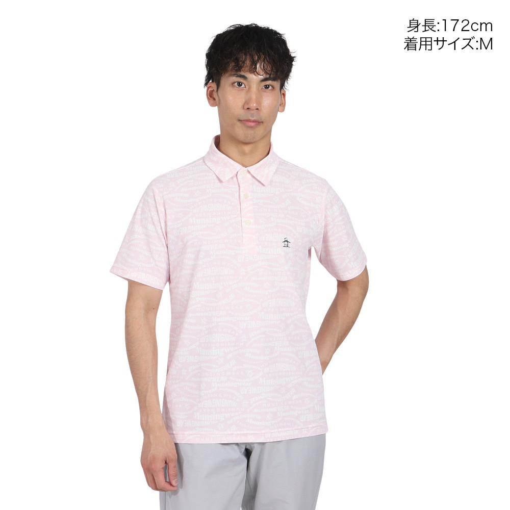 マンシングウエア（MUNSING WEAR）（メンズ）ゴルフウェア 吸汗速乾 遮熱 サンスクリーン マルチロゴ総柄プリント 半袖ポロシャツ MG5SHS84M PK00