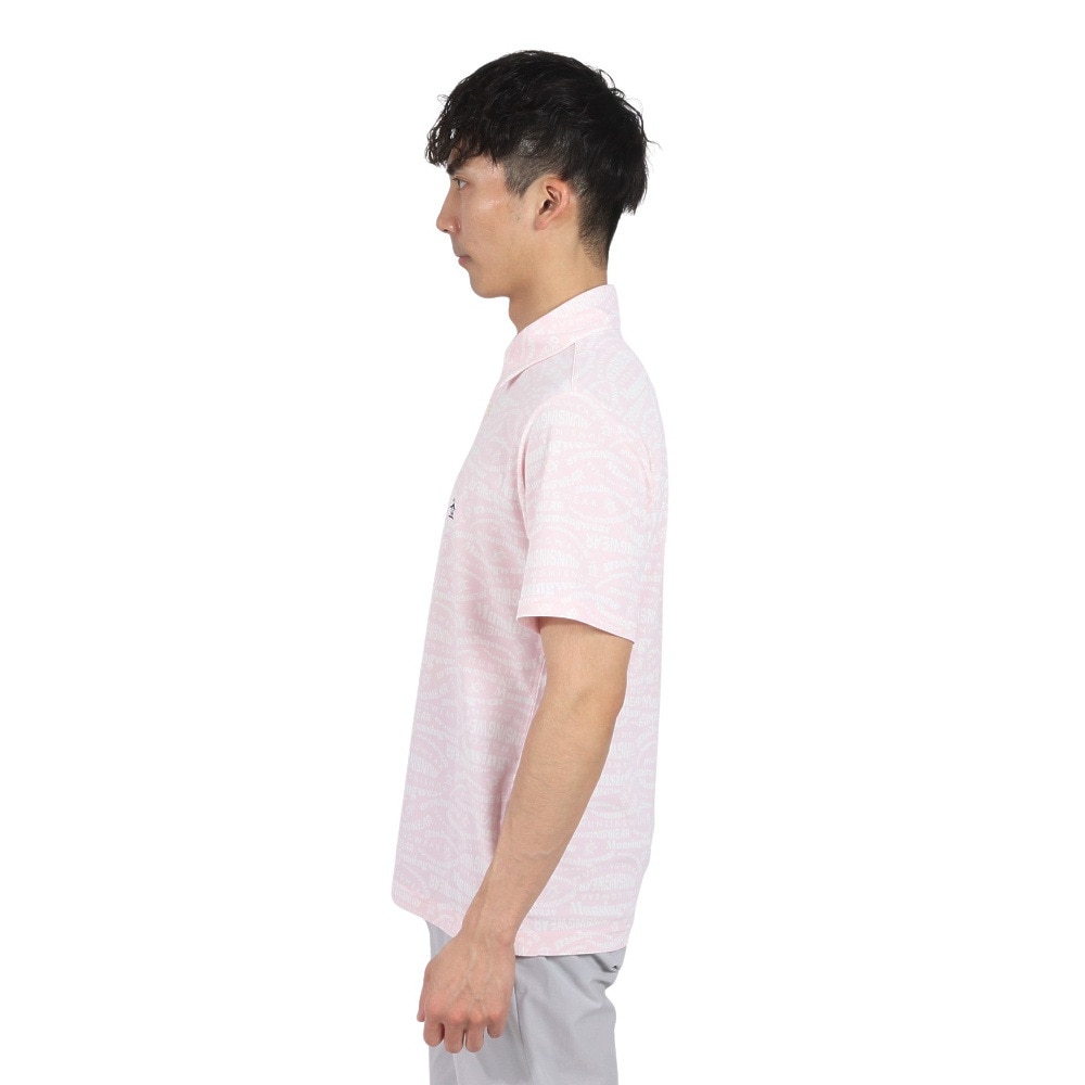 マンシングウエア（MUNSING WEAR）（メンズ）ゴルフウェア 吸汗速乾 遮熱 サンスクリーン マルチロゴ総柄プリント 半袖ポロシャツ MG5SHS84M PK00