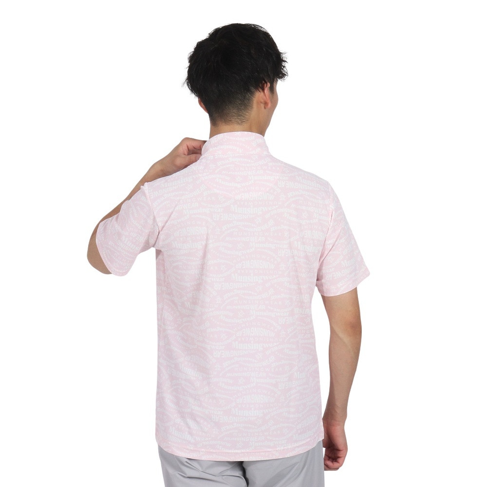 マンシングウエア（MUNSING WEAR）（メンズ）ゴルフウェア 吸汗速乾 遮熱 サンスクリーン マルチロゴ総柄プリント 半袖ポロシャツ MG5SHS84M PK00