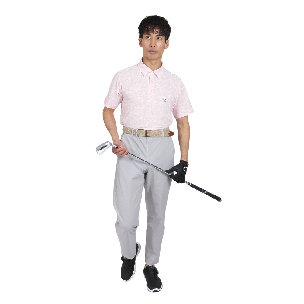 マンシングウエア（MUNSING WEAR）（メンズ）ゴルフウェア 吸汗速乾 遮熱 サンスクリーン マルチロゴ総柄プリント 半袖ポロシャツ MG5SHS84M PK00