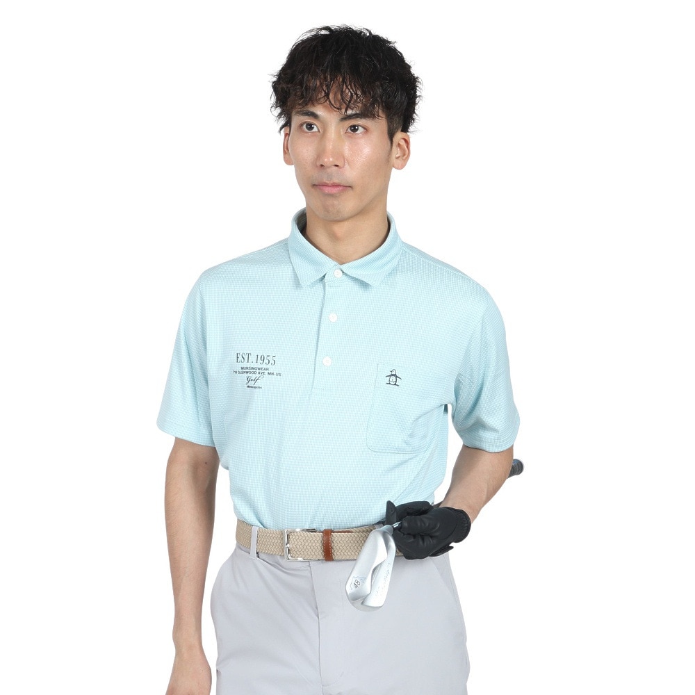 マンシングウエア（MUNSING WEAR）（メンズ）ゴルフウェア 吸汗 ストレッチ 千鳥ジャガード 半袖ポロシャツ MG5SHS86M EM00