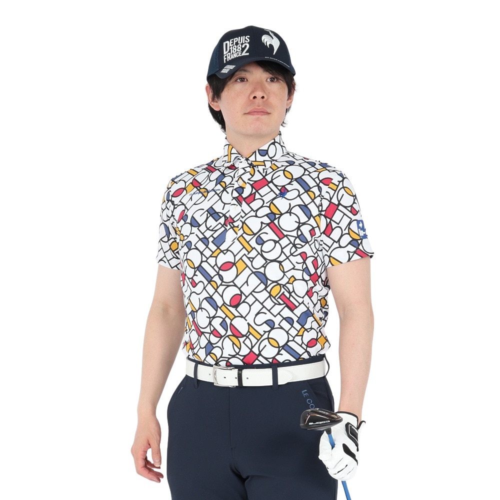 【1回使用】2枚セット　ルコックスポルティフ　ゴルフ　シャツ　総柄　L メンズ 大きいサイズ メンズ le coq sportif (ルコックスポルティフ