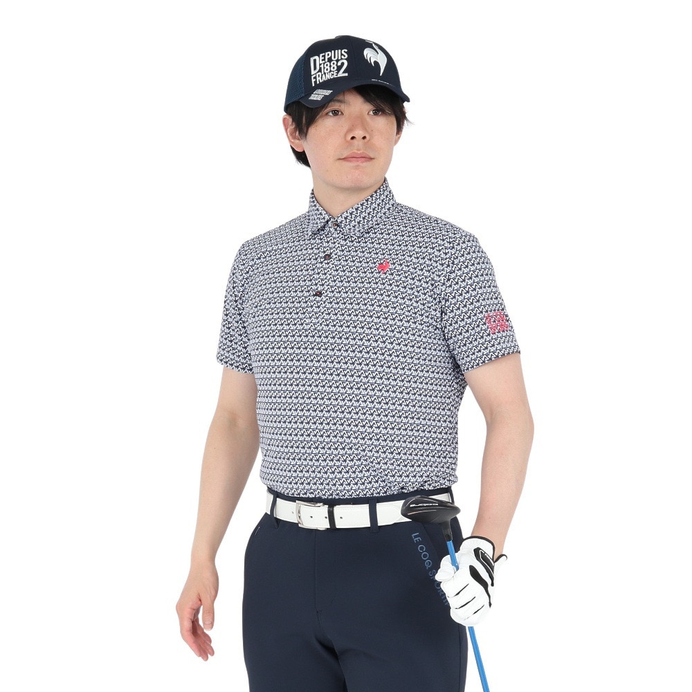 ルコックスポルティフ（lecoqsportif）（メンズ）ゴルフウェア ストレッチ トライアングル 小柄半袖シャツ LG5SHS06M NV00