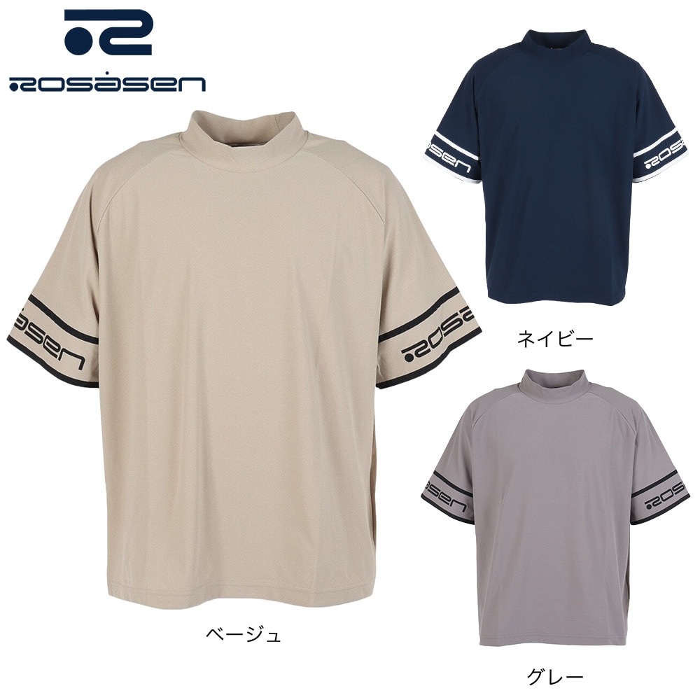 ROSASEN（メンズ）ゴルフウェア 吸汗 速乾 半袖 A-Line モックネック ロゴTシャツ 047-28443-013
