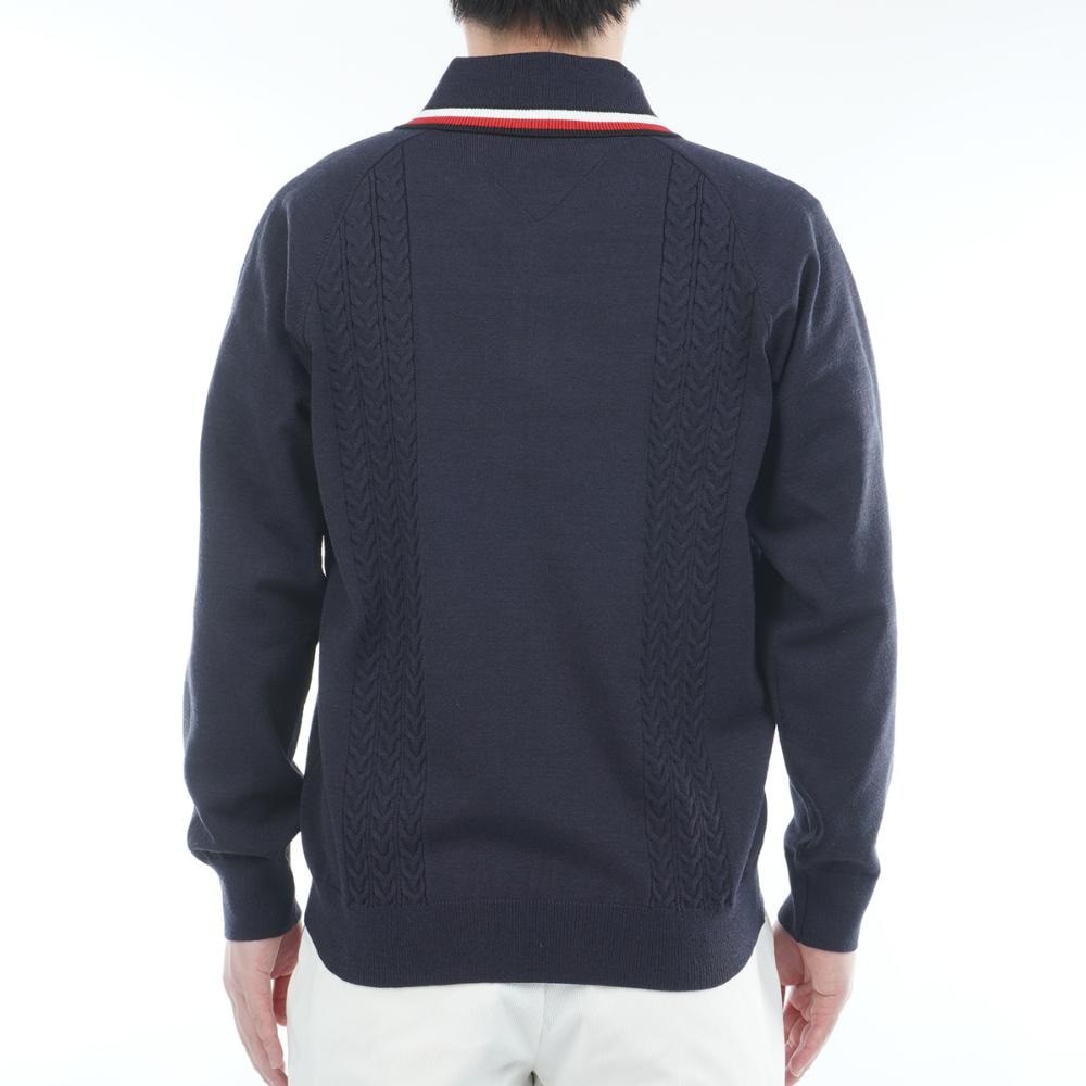 トミー ヒルフィガー ゴルフ（TOMMY HILFIGER GOLF）（メンズ）ゴルフウェア 保温 ケーブル柄 ショールカラーニット 長袖 THMA572-NVY