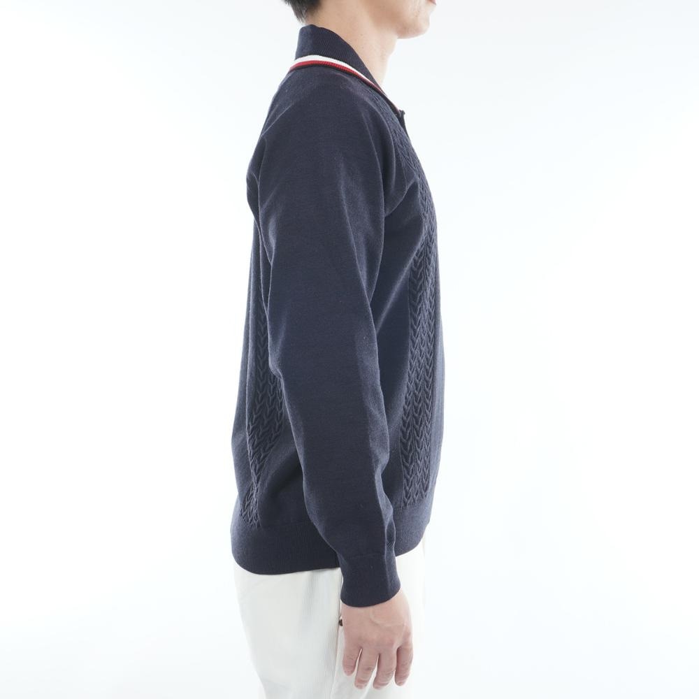 トミー ヒルフィガー ゴルフ（TOMMY HILFIGER GOLF）（メンズ）ゴルフウェア 保温 ケーブル柄 ショールカラーニット 長袖 THMA572-NVY