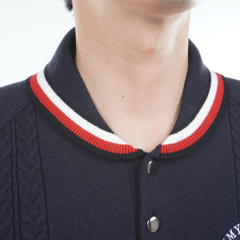 トミー ヒルフィガー ゴルフ（TOMMY HILFIGER GOLF）（メンズ）ゴルフウェア 保温 ケーブル柄 ショールカラーニット 長袖 THMA572-NVY