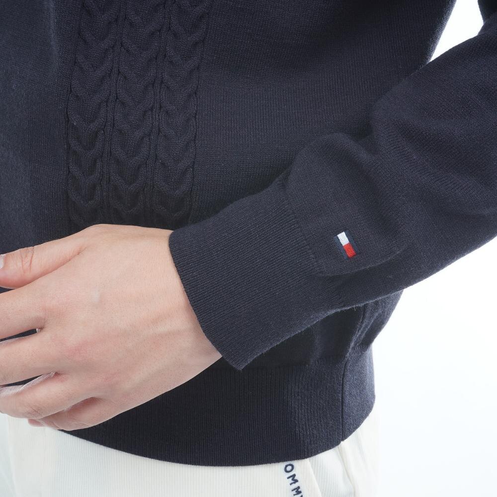 トミー ヒルフィガー ゴルフ（TOMMY HILFIGER GOLF）（メンズ）ゴルフウェア 保温 ケーブル柄 ショールカラーニット 長袖 THMA572-NVY