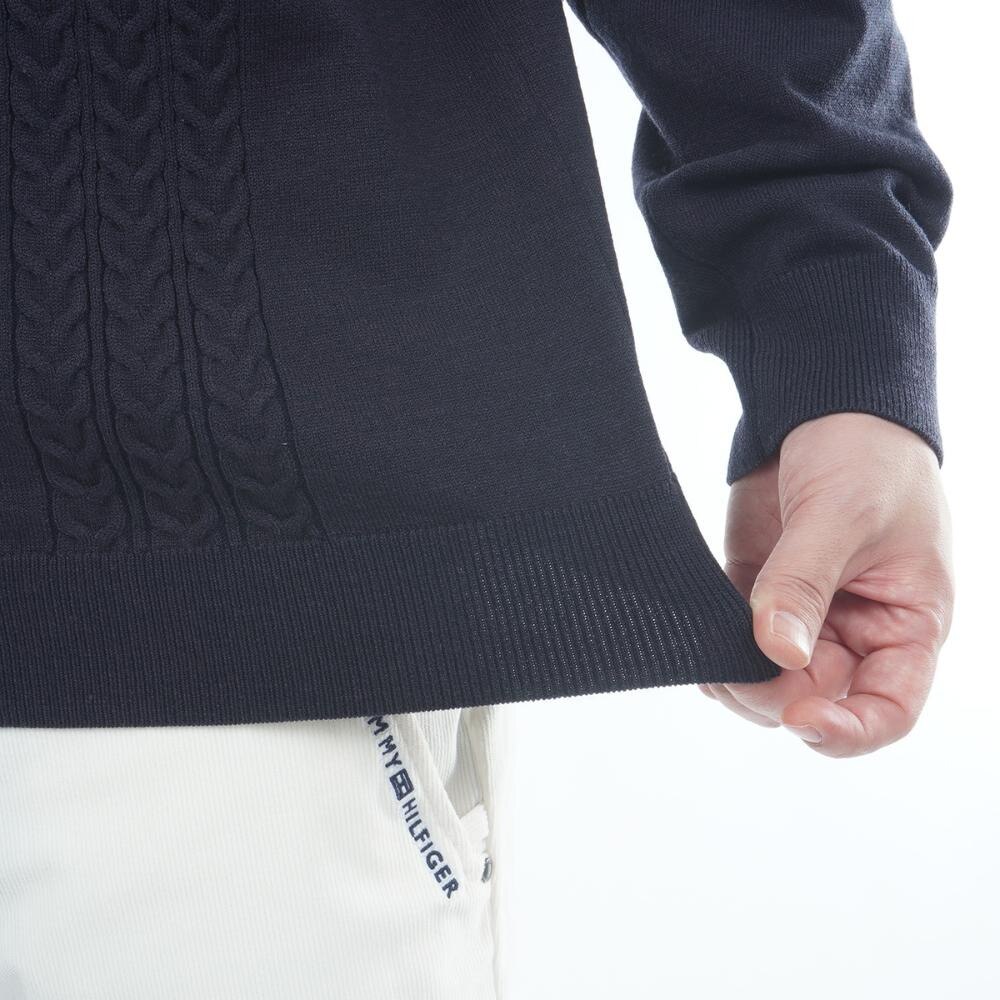 トミー ヒルフィガー ゴルフ（TOMMY HILFIGER GOLF）（メンズ）ゴルフウェア 保温 ケーブル柄 ショールカラーニット 長袖 THMA572-NVY