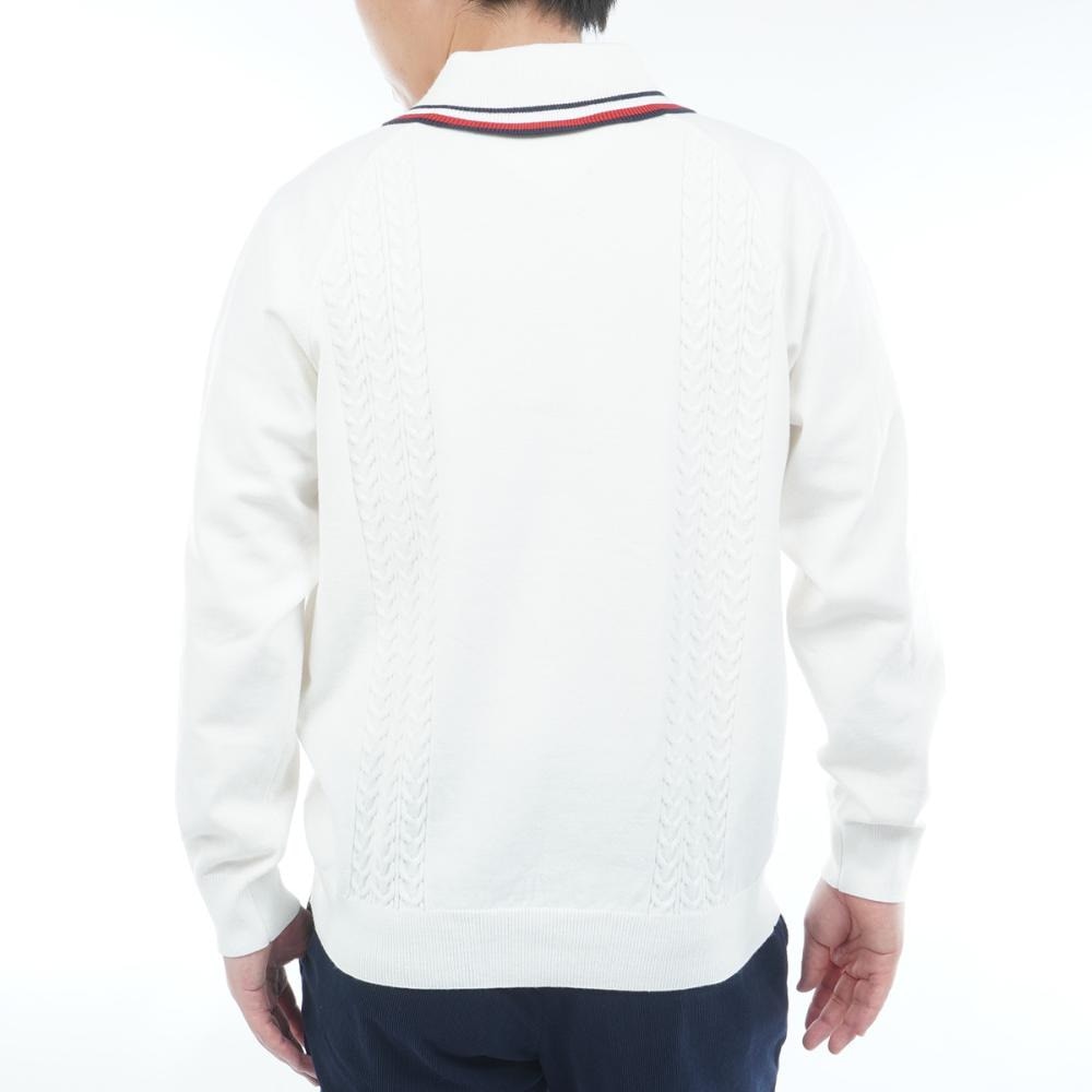 トミー ヒルフィガー ゴルフ（TOMMY HILFIGER GOLF）（メンズ）ゴルフウェア 保温 ケーブル柄 ショールカラーニット 長袖 THMA572-WHT