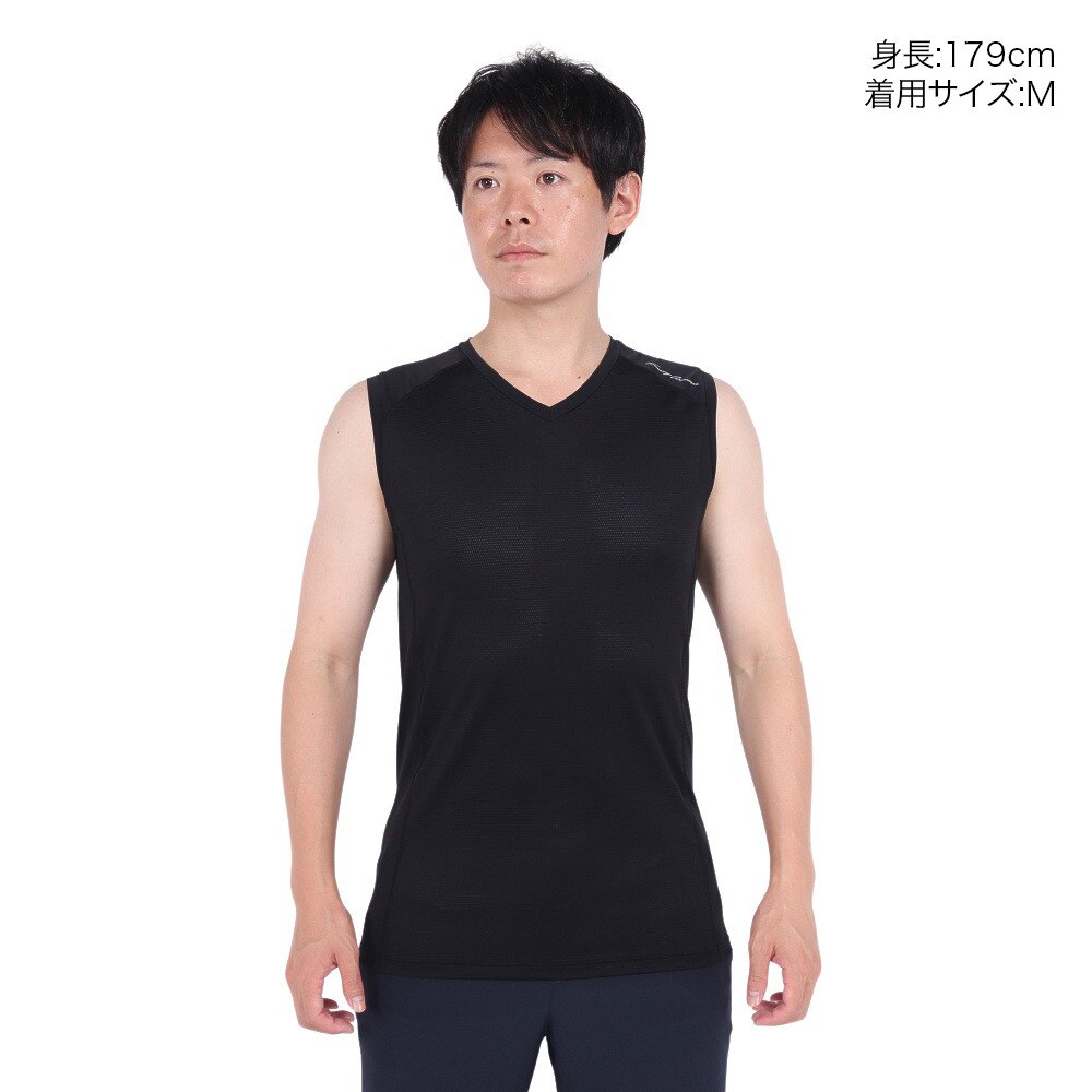トミーアーマー（Tommy Armour）（メンズ）ゴルフウェア 吸汗 速乾 冷感 ノースリーブVネックシャツ TAGC23S040011 BLK 冷感