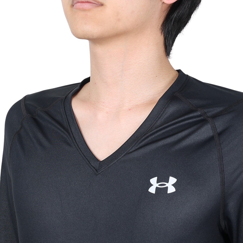 アンダーアーマー（UNDER ARMOUR）（メンズ）ゴルフウェア 夏 日焼け対策 アイソチル フィッティド Vネック 長袖アンダーシャツ 1364334 BLK/BLK/WHT GO