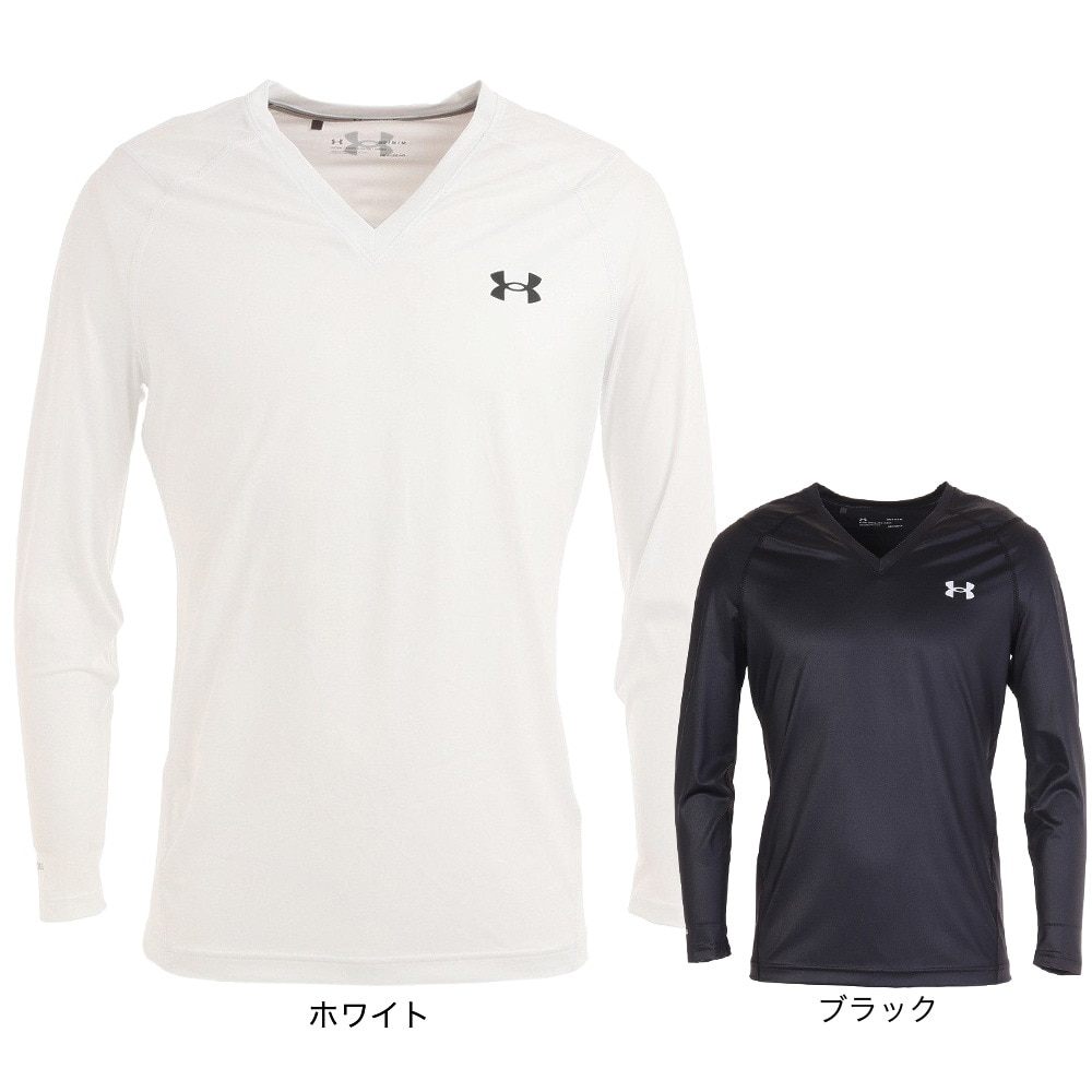 アンダーアーマー（UNDER ARMOUR）（メンズ）ゴルフウェア インナー アイソチル フィッティド Vネック 長袖アンダーシャツ 1364334 WHT/WHT/BLKgO