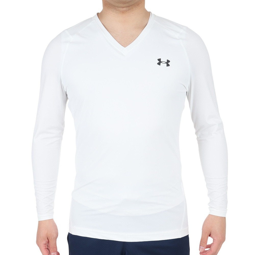 アンダーアーマー（UNDER ARMOUR）（メンズ）ゴルフウェア インナー アイソチル フィッティド Vネック 長袖アンダーシャツ 1364334 WHT/WHT/BLKgO