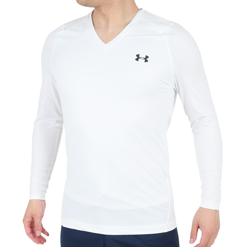 アンダーアーマー（UNDER ARMOUR）（メンズ）ゴルフウェア インナー アイソチル フィッティド Vネック 長袖アンダーシャツ 1364334 WHT/WHT/BLKgO