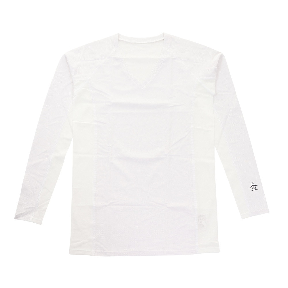 マンシングウエア（MUNSING WEAR）（メンズ）ゴルフウェア 夏 UV 日焼け対策 Vネック 後身頃 メッシュ 長袖アンダーシャツ MGMLJM02-WH00