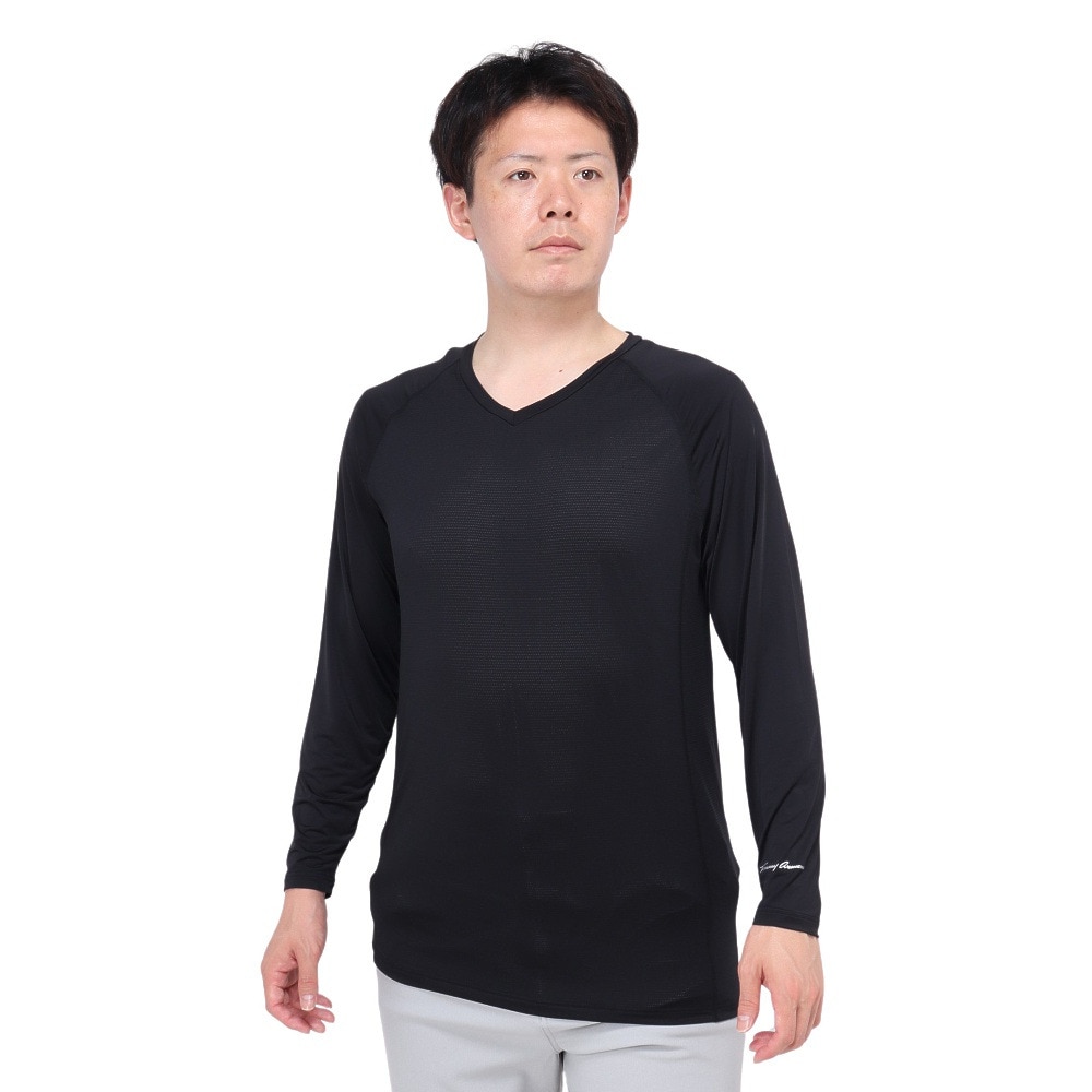 トミーアーマー（Tommy Armour）（メンズ）ゴルフウェア インナー 吸汗速乾 接触冷感 長袖 Vネックシャツ TAGC24S040051 BLK