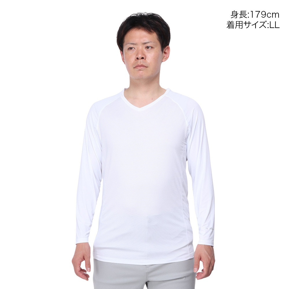 トミーアーマー（Tommy Armour）（メンズ）ゴルフウェア 吸汗速乾 接触冷感 長袖VネックTシャツ TAGC24S040051 WHT