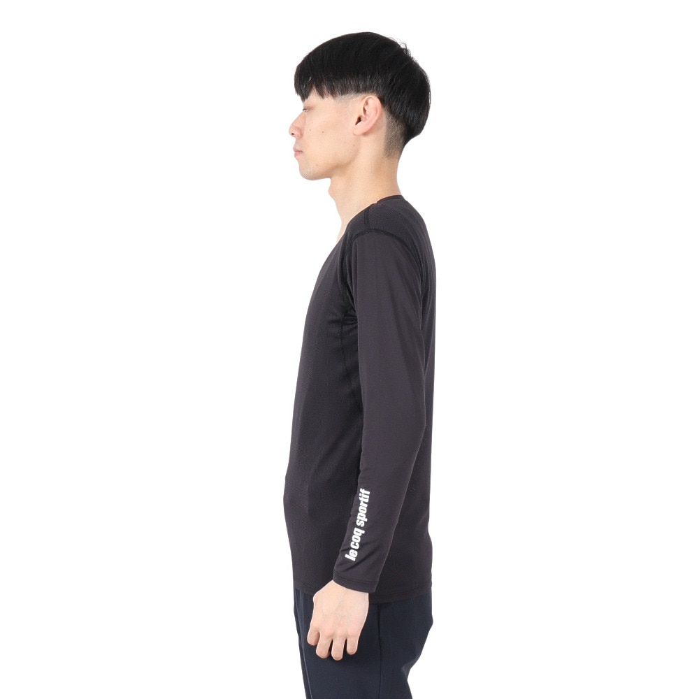 ルコックスポルティフ（lecoqsportif）（メンズ）ゴルフウェア 吸汗速乾 ストレッチフォーサー Vネック メッシュ 長袖 アンダーシャツ QGMXJM01BK00