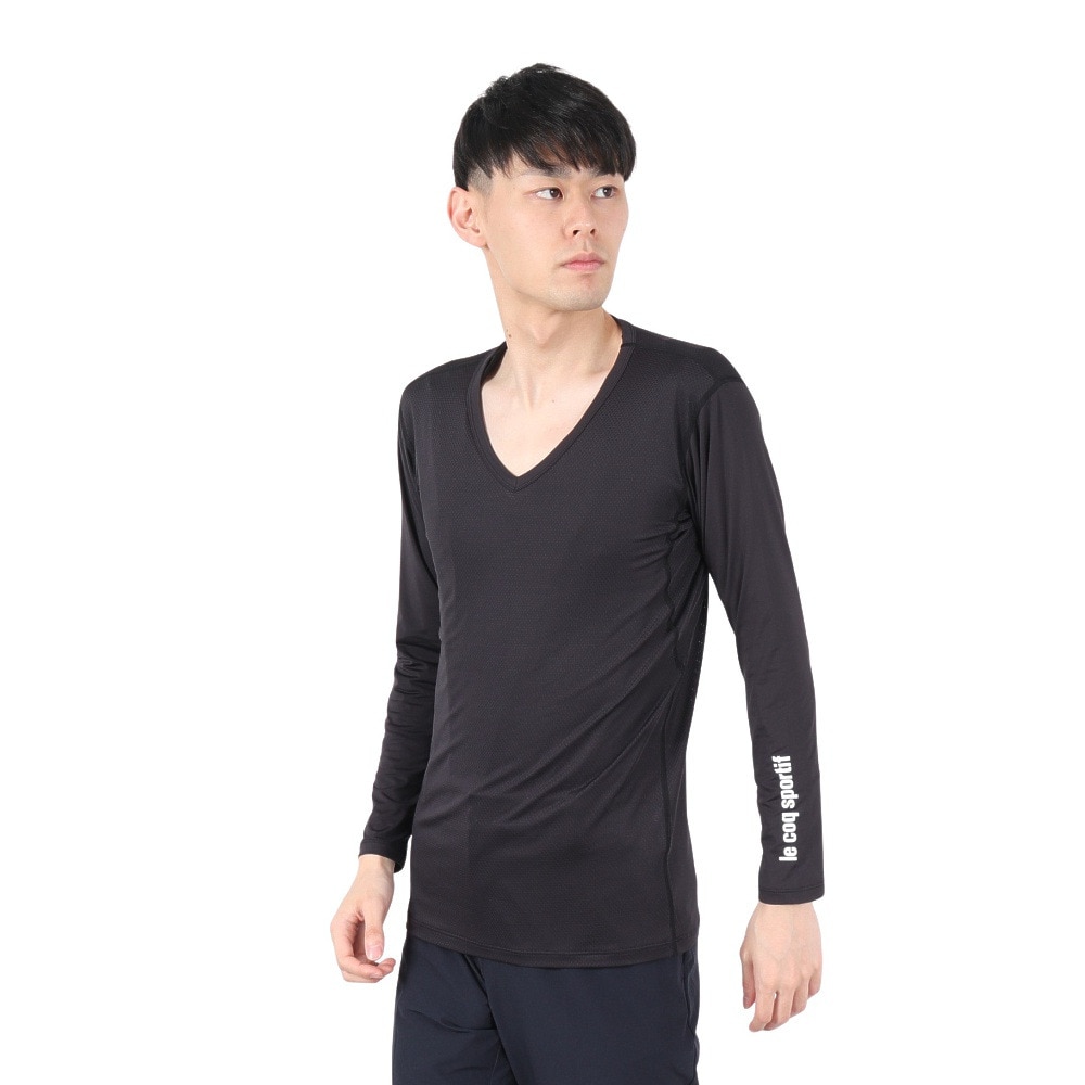 ルコックスポルティフ（lecoqsportif）（メンズ）ゴルフウェア 吸汗速乾 ストレッチフォーサー Vネック メッシュ 長袖 アンダーシャツ QGMXJM01BK00