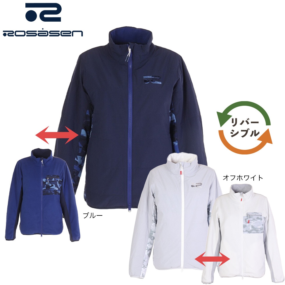 ROSASEN（レディース）ゴルフウェア アウター 撥水 防風 ストレッチ 軽量 リバーシブル中綿フリースブルゾン 045-55111-096