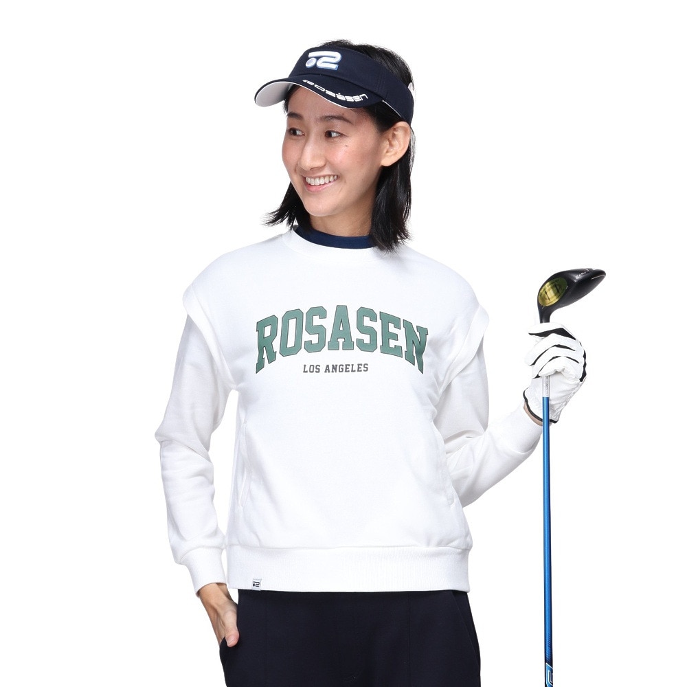 ROSASEN（レディース）ゴルフウェア 長袖スウェット A-Line エアースルー プルオーバー 048-32912-004