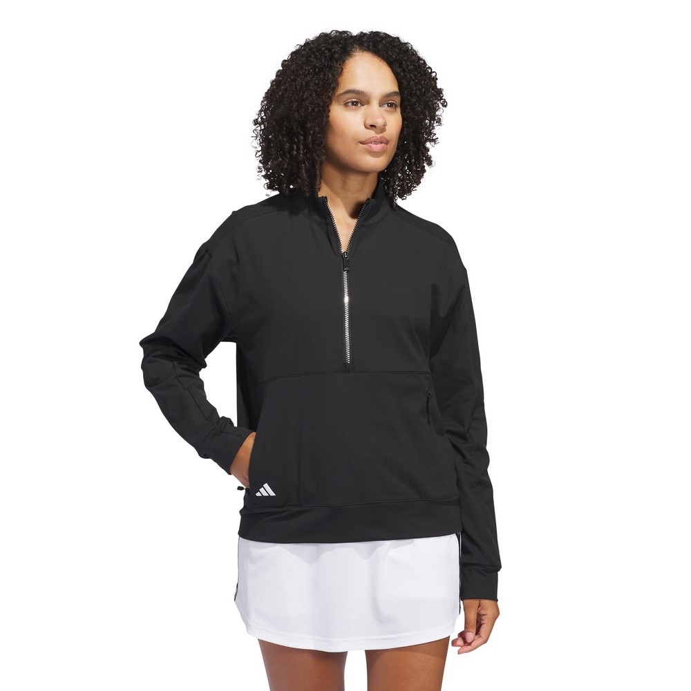 アディダス（adidas）（レディース）ゴルフウェア アディゼロ ファブリックミックス 長袖ハーフジップ ジャケット KWH96-JE7339BLK