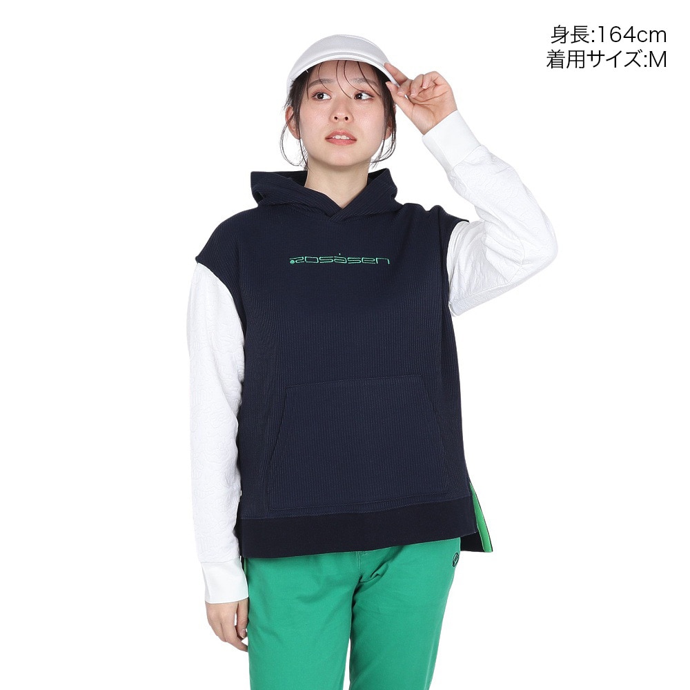 ROSASEN（レディース）ゴルフウェア エアーストレッチ ワッフル裏起毛 半袖パーカー 045-42972-098-24AW