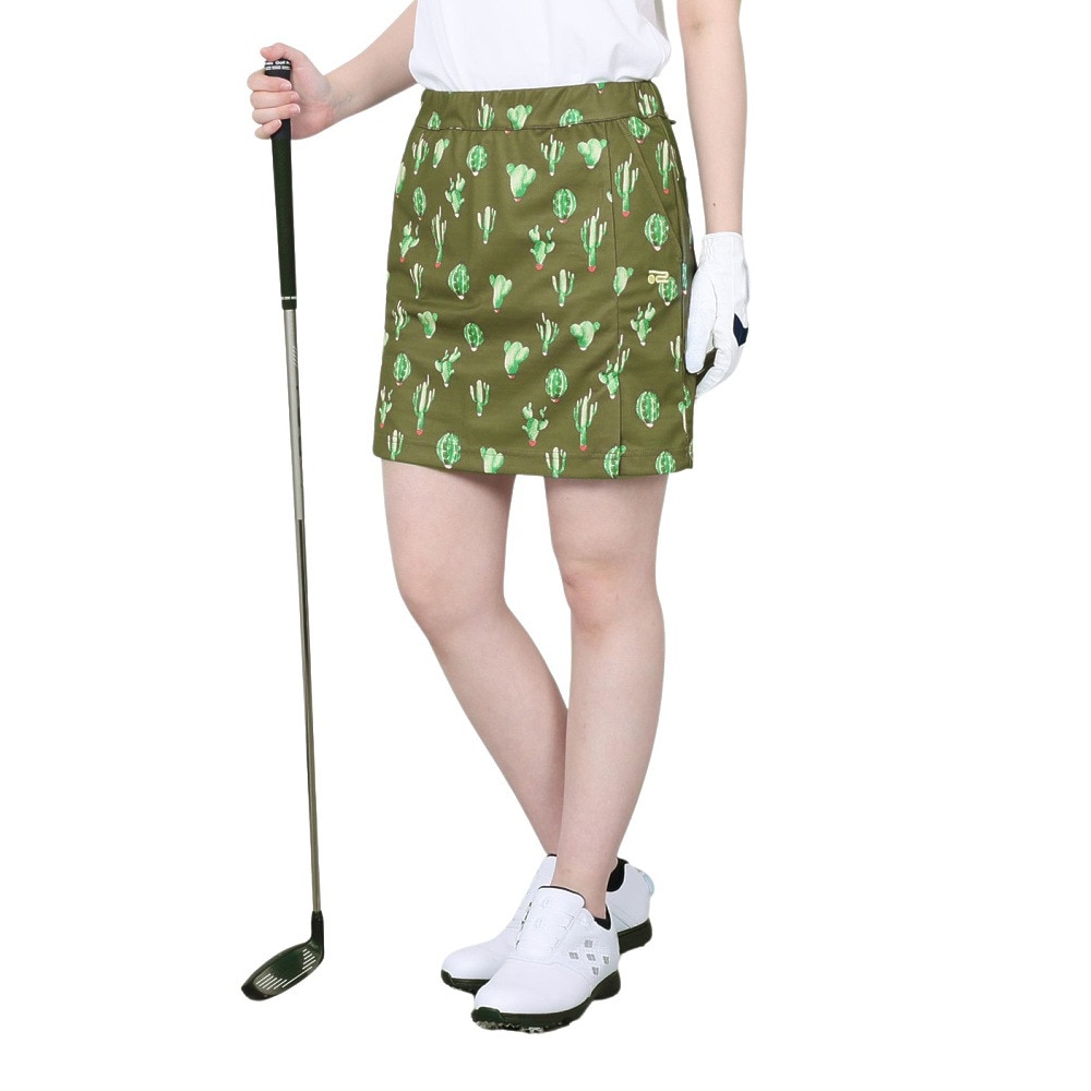 ROSASEN（レディース）ゴルフウェア インナーパンツ付 A-Line サボテンプリントスカート 048-76441-027