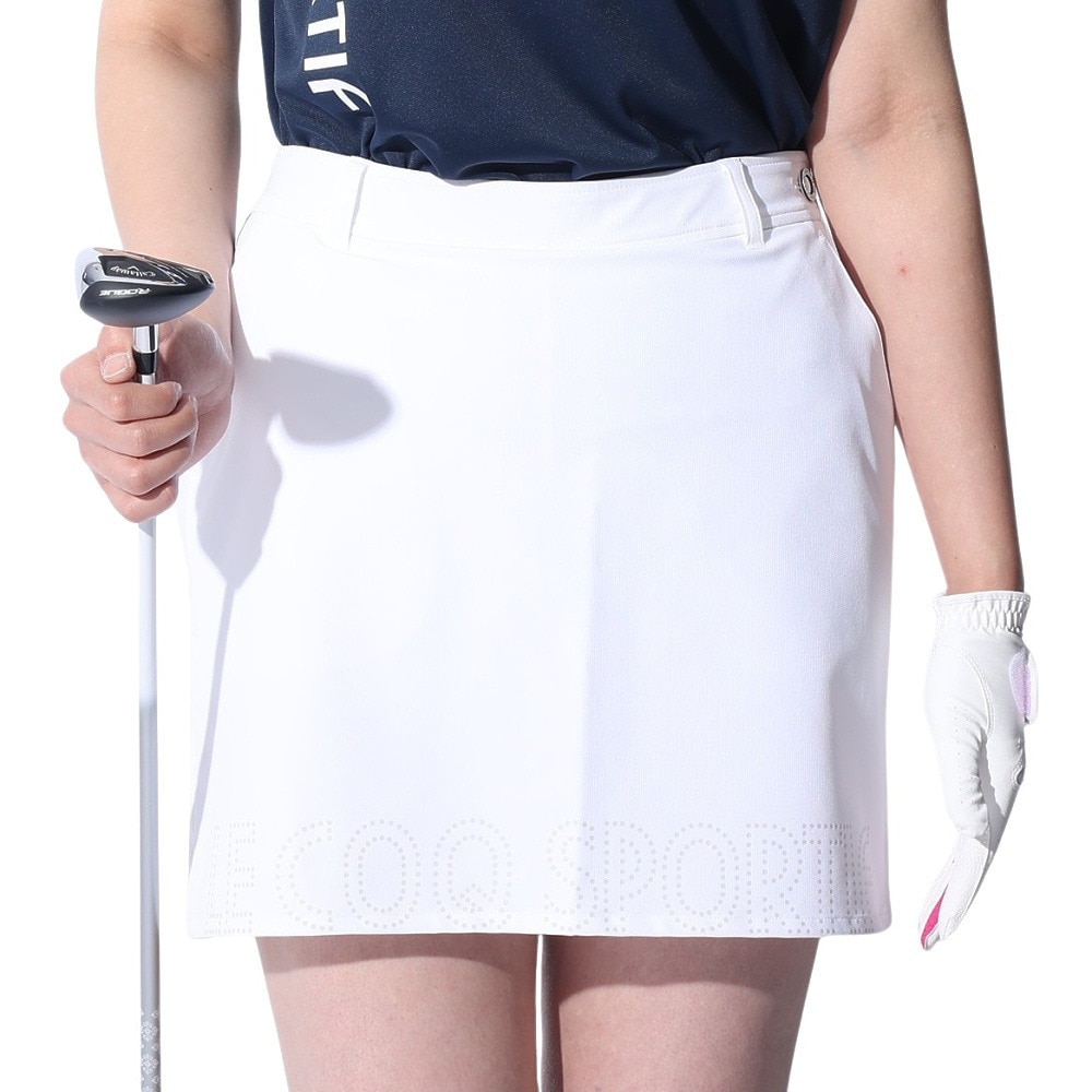 ルコックスポルティフ（lecoqsportif）（レディース）ゴルフウェア インナーパンツ付き 吸汗速乾 裾ロゴスポーティスカート QGWXJE03 WH00