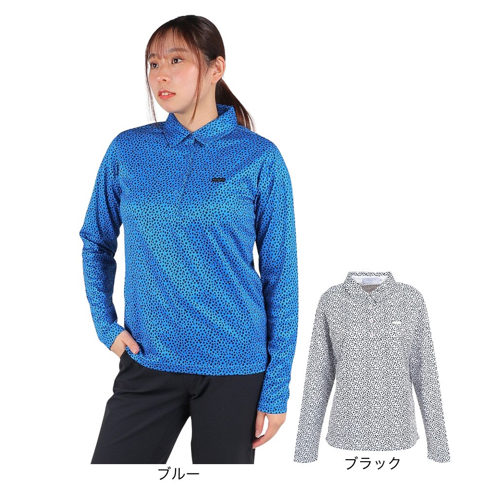 エピキュール（epicure）（レディース）ゴルフウェア 吸水 速乾 消臭 保温 レギュラーカラーミニダルメプリント 長袖ポロシャツ 152-27910-097