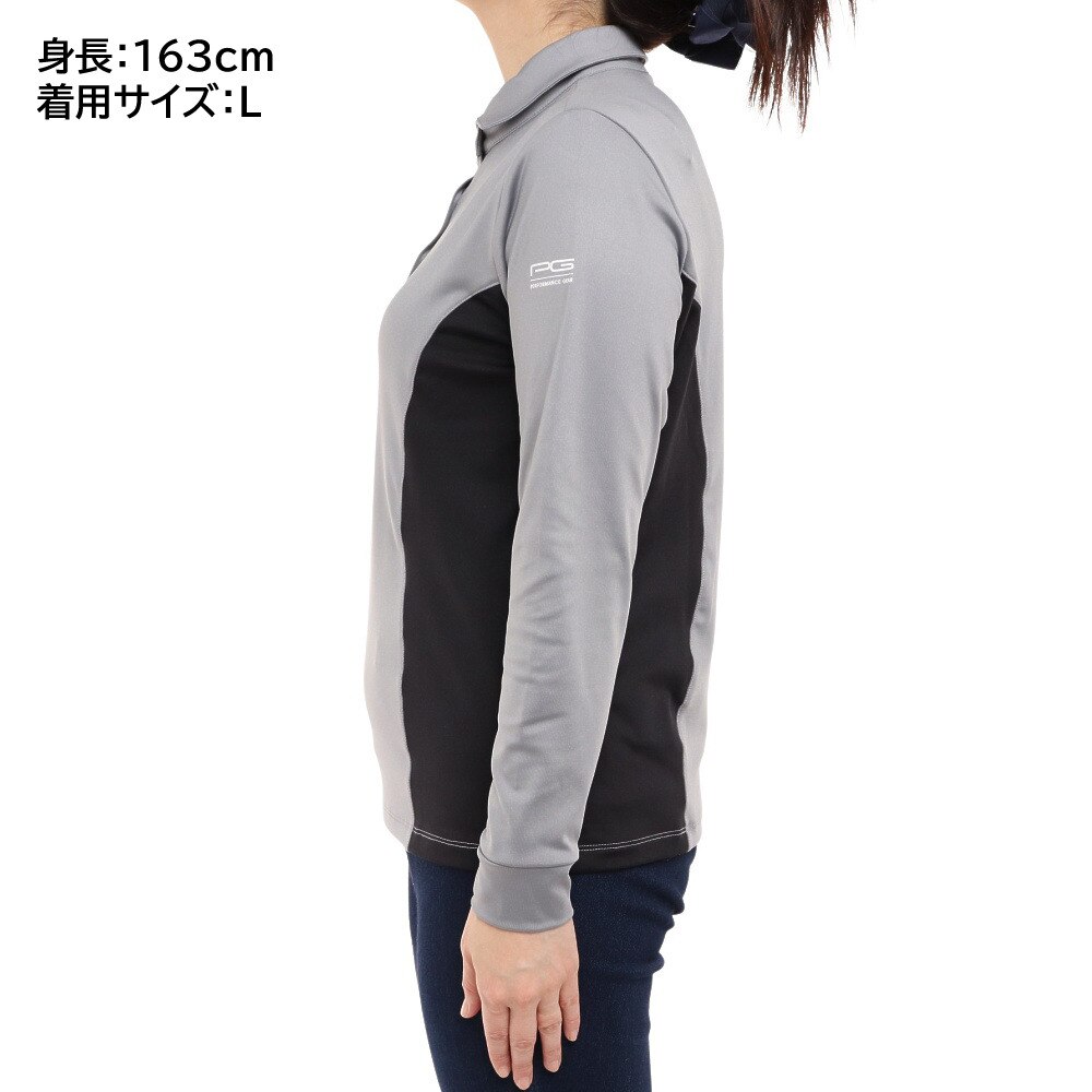 PG（レディース）ゴルフウェア 防寒 吸湿 発熱 吸汗 速乾 UV 消臭 長袖ポロシャツ 407PG2EG0002 LGRY