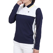 ルコックゴルフ（レディース）ゴルフウェア 吸汗 汗 ストレッチ UV UPF15 バイカラー長袖ポロシャツ QGWUJB01 NV00