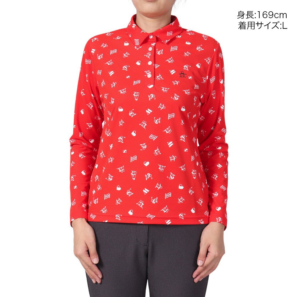 マンシングウエア（MUNSING WEAR）（レディース）ゴルフウェア 吸汗速乾 ストレッチ ペンギン飛び柄長袖ポロシャツ MG4FLS80L OR00
