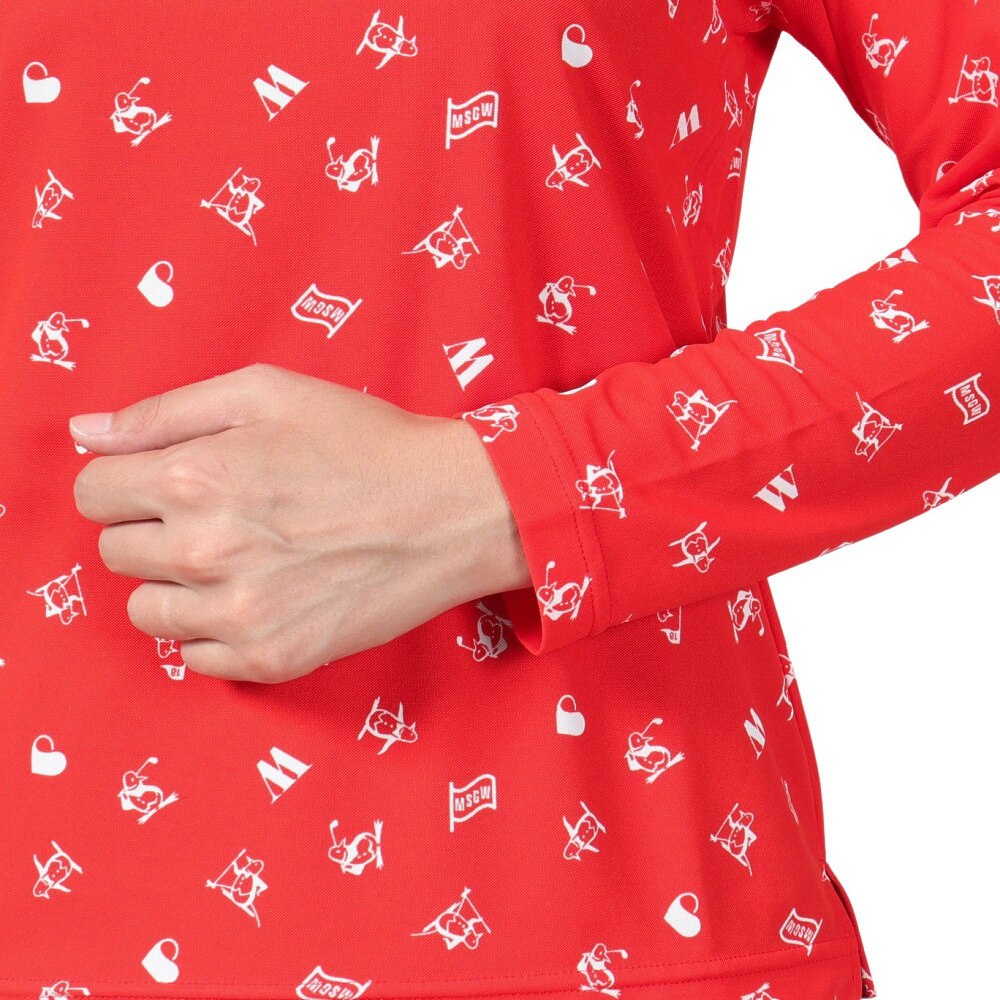 マンシングウエア（MUNSING WEAR）（レディース）ゴルフウェア 吸汗速乾 ストレッチ ペンギン飛び柄長袖ポロシャツ MG4FLS80L OR00