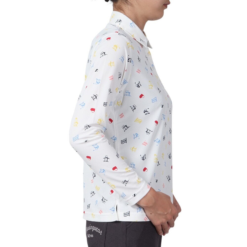 マンシングウエア（MUNSING WEAR）（レディース）ゴルフウェア 吸汗速乾 ストレッチ ペンギン飛び柄 長袖ポロシャツ MG4FLS80L WH00