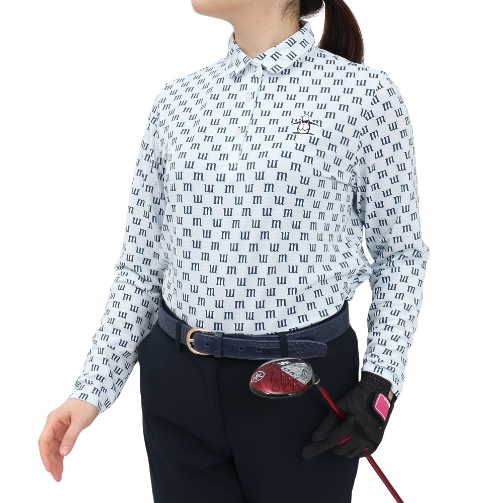 マンシングウエア（MUNSING WEAR）（レディース）ゴルフウェア 吸汗速乾 遮熱 サンスクリーン ロゴプリント 長袖ポロシャツ MG5SLS24L SA00