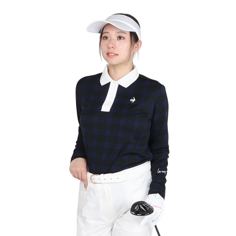 ルコックスポルティフ（lecoqsportif）（レディース）ゴルフウェア 吸汗速乾 ストレッチフォーサー 長袖チェックシャツ LG4FLS03L NV00