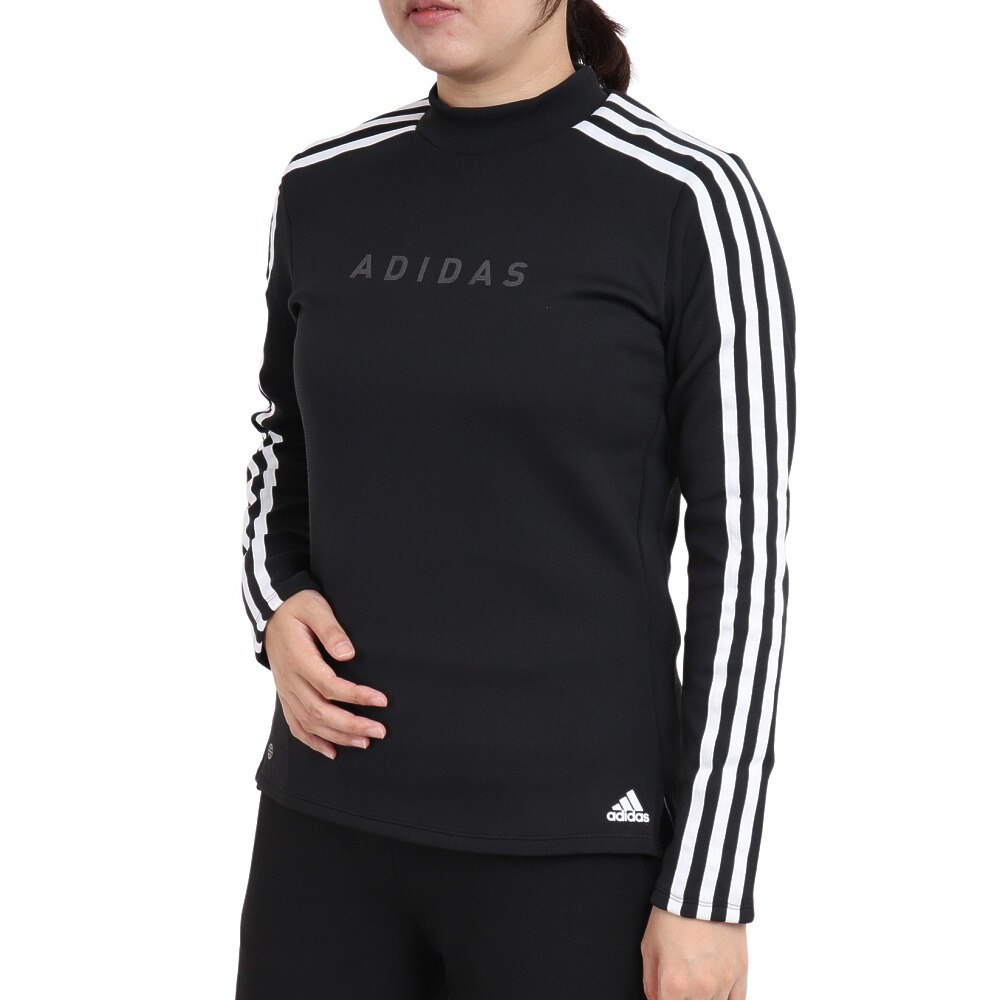 ADIDAS ゴルフウェア 吸湿性 裾スリット ドライ 快適 スリーストライプス 長袖モックネックシャツ DJ664HG8283 BK ＬＬ 90 ゴルフの大画像