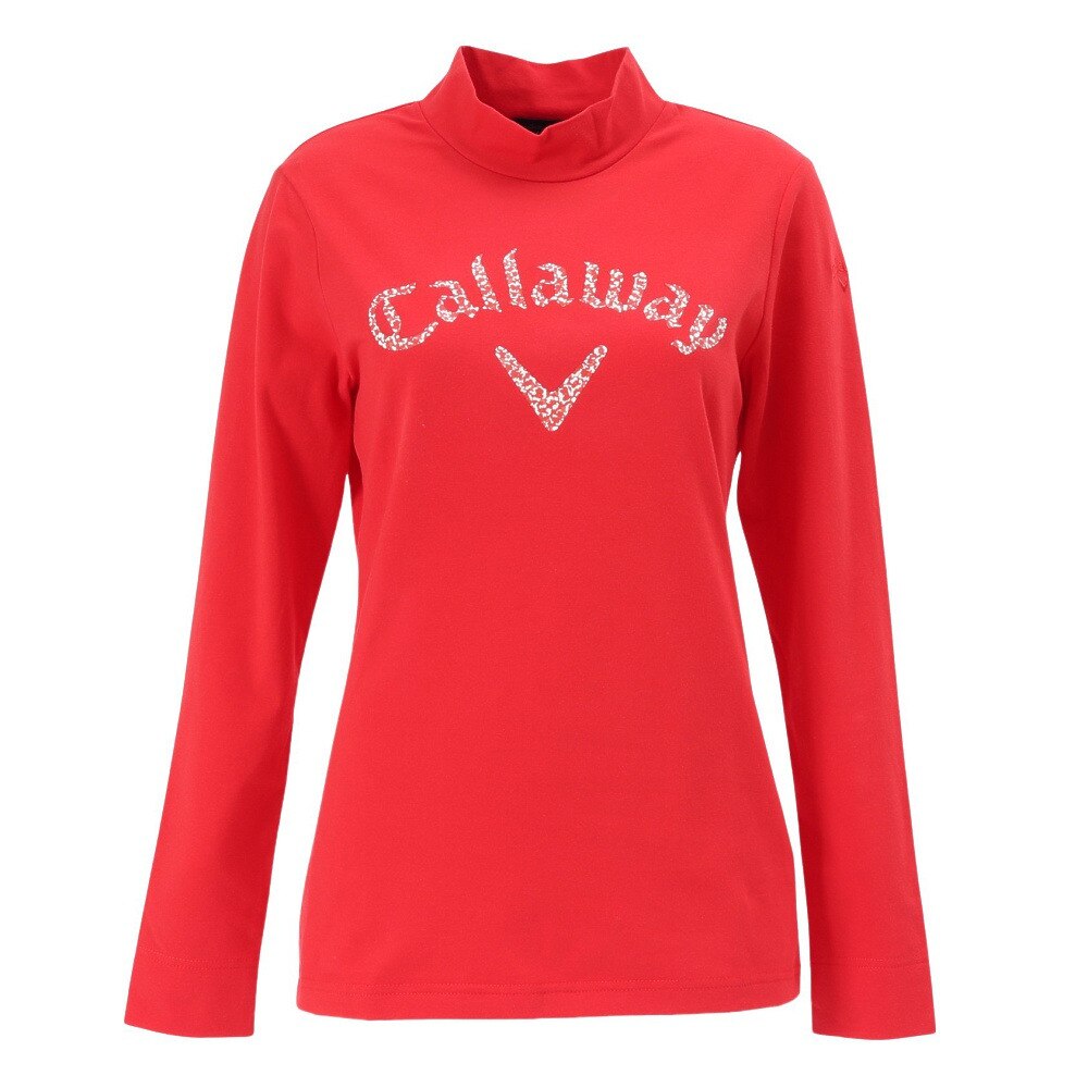 キャロウェイ（CALLAWAY）（レディース）ゴルフウェア 天竺長袖 モックネック ロゴプリントシャツ C23233201-1100
