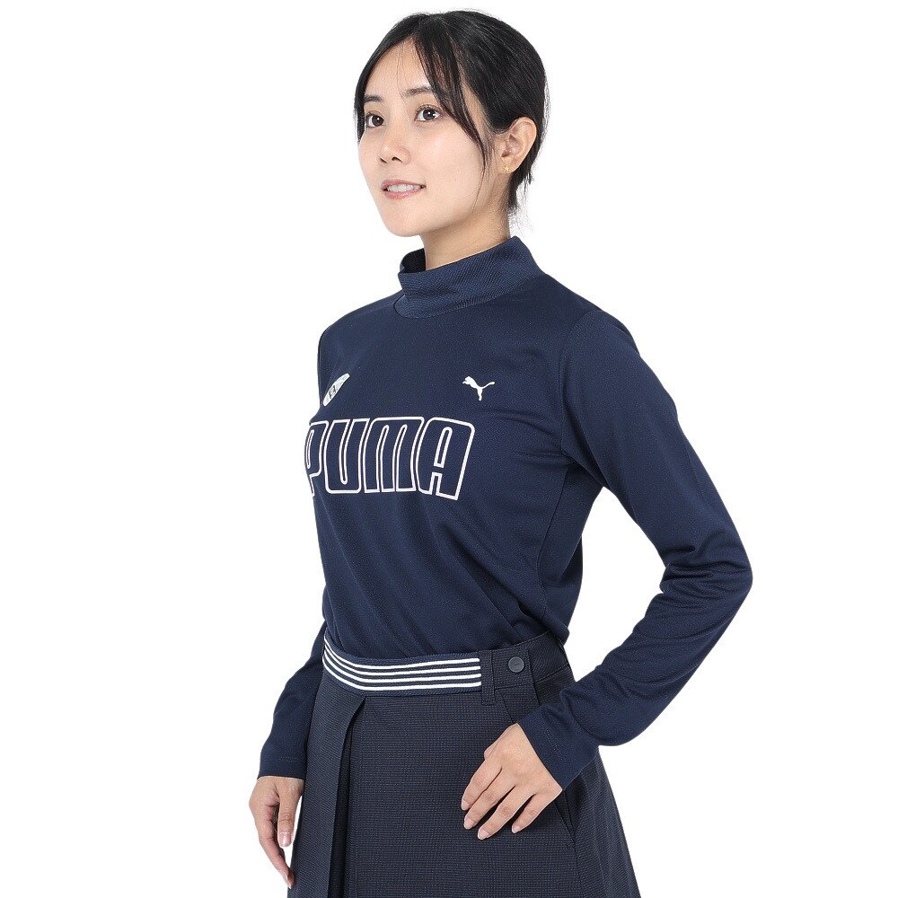 プーマ（PUMA）（レディース）ゴルフウェア モックネックシャツ 秋冬モデル ストレッチ ビッグプーマロゴ 吸水速乾 長袖 624988-01