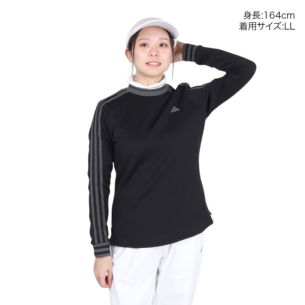 アディダス（adidas）（レディース）ゴルフウェア 保温 3ストライプ モックネック 長袖シャツ JTC13-IS4803 BK