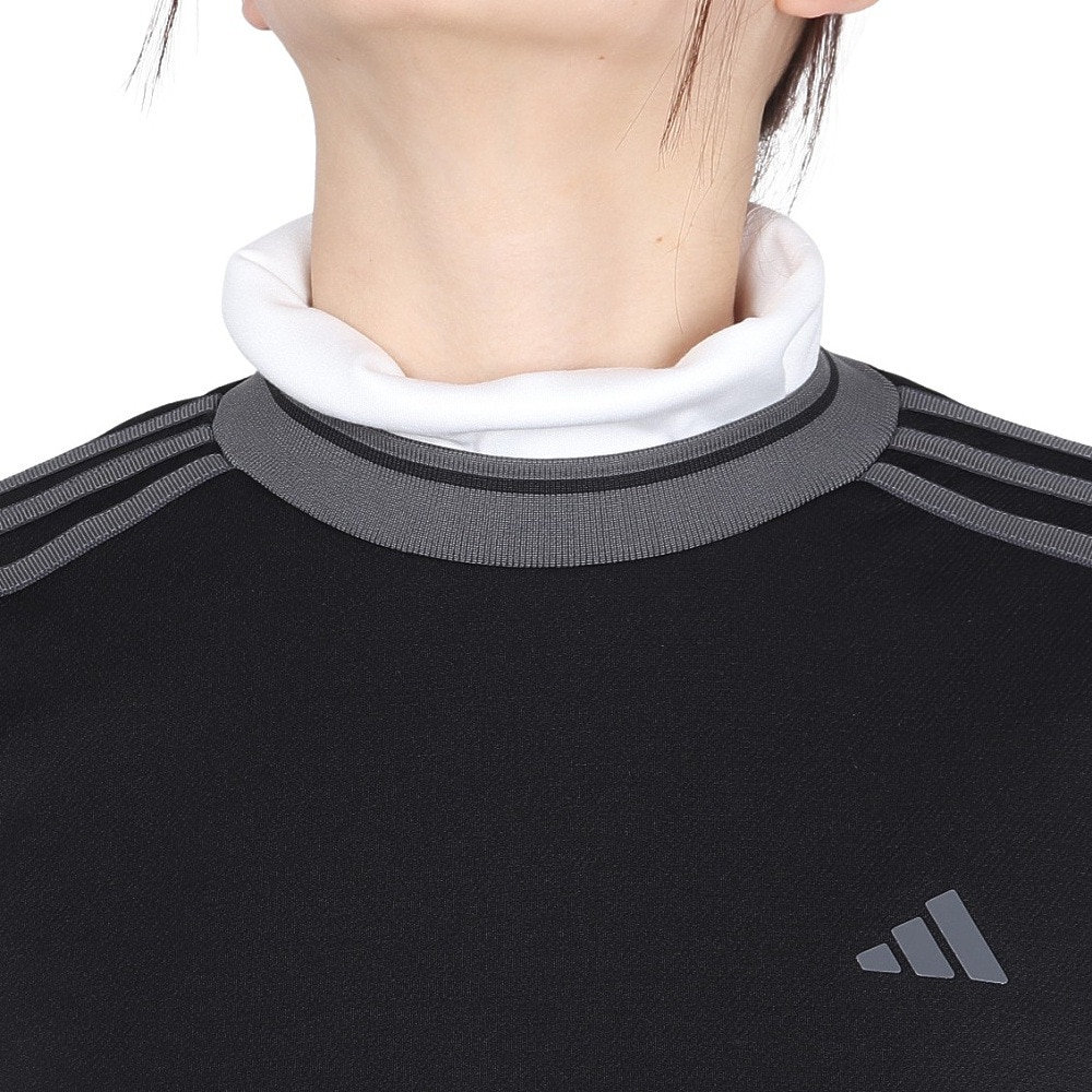 アディダス（adidas）（レディース）ゴルフウェア 保温 3ストライプ モックネック 長袖シャツ JTC13-IS4803 BK