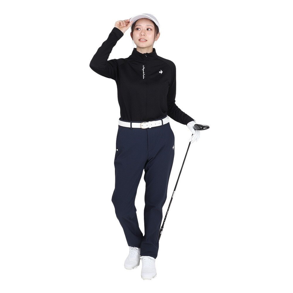 ルコックスポルティフ（lecoqsportif）（レディース）ゴルフウェア 保温 ストレッチフォーサー 長袖裏グリッドモックネックシャツ LG4FLS52L BK00