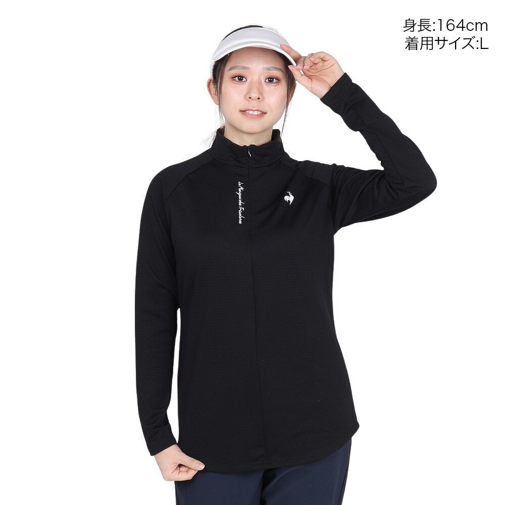 ルコックスポルティフ（lecoqsportif）（レディース）ゴルフウェア 保温 ストレッチフォーサー 長袖裏グリッドモックネックシャツ LG4FLS52L BK00